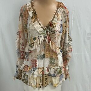 Anthropologie Tiny Bohemian Patchwork Ruffle Blouse